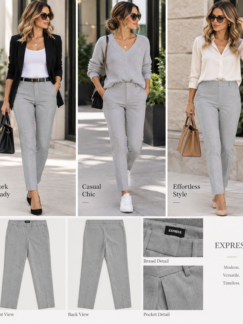 Express Light Gray Columnist Ankle Pants